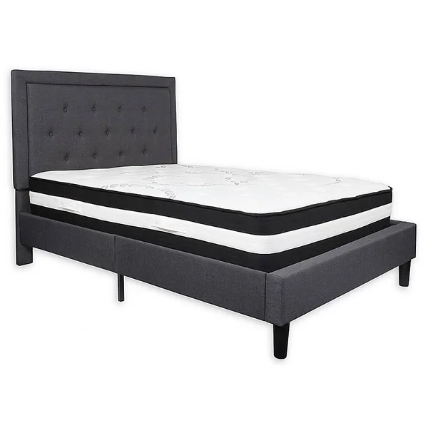 Flash Furniture Roxbury Full Upholstered Platform Bed in Dark Grey