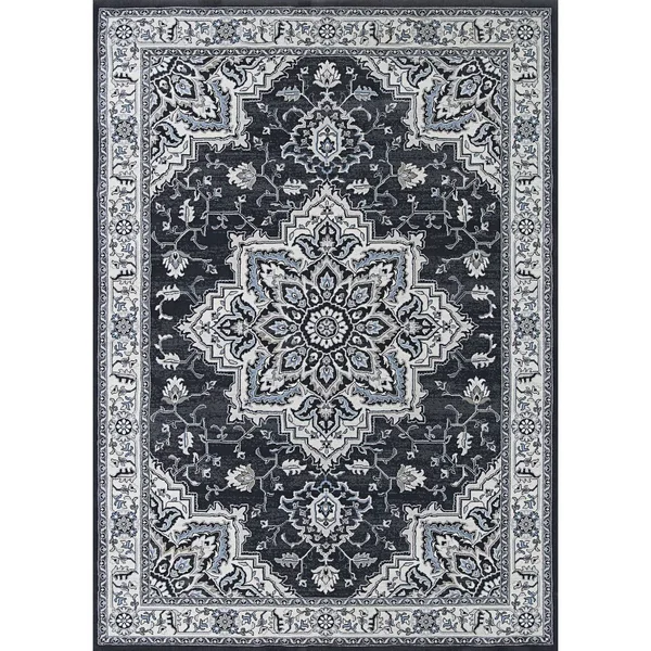 Serai Center Floral Medallion Gray-Ivory Area Rug - 2& x 3&7x22