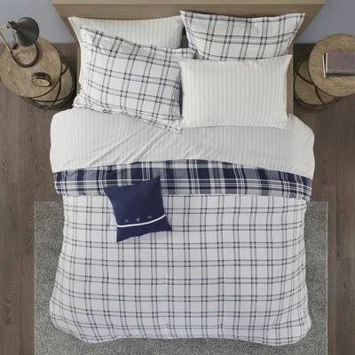 Neva Navy Reversible Plaid 6 Piece Comforter Set Longshore Tides Size: Twin Comforter + 5 Additional Pieces