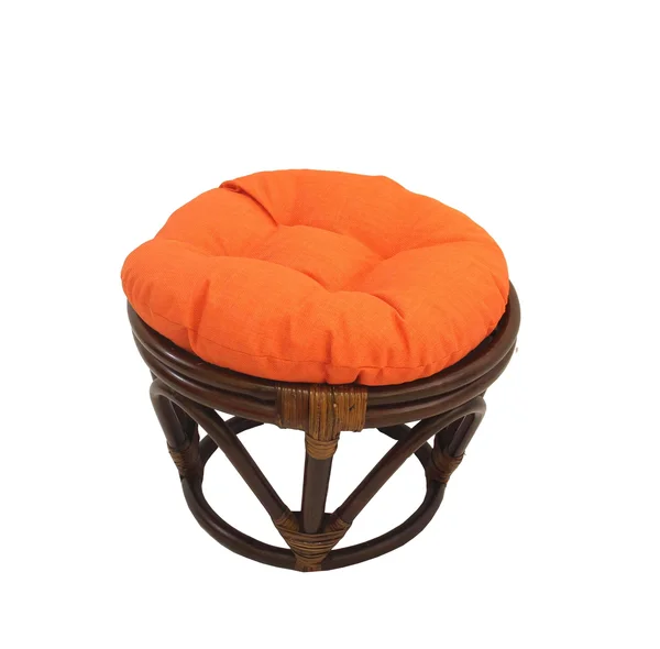 International Caravan Rattan Ottoman with Outdoor Fabric Cushion - Tangerine Dream
