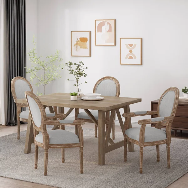 Set of 4 Judith French Country Wood Upholstered Dining Chairs Light Gray/Natural - Christopher Knight Home