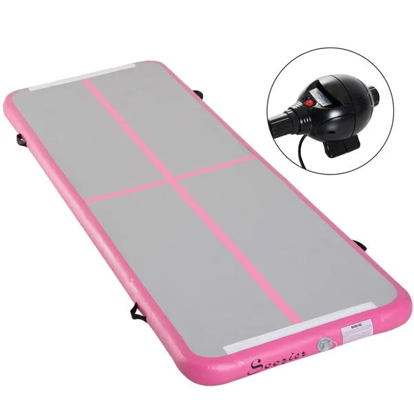 Soozier 10' Air Track Inflatable Tumbling Mat for Gymnastics with Pump - Light Grey/Pink