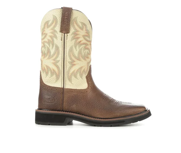 Justin Mens Stampede Sq Toe White Work Boot 7D