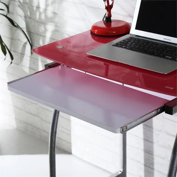 Pemberly Row Tempered Glass Top Laptop Desk in Pink - PR-1644366