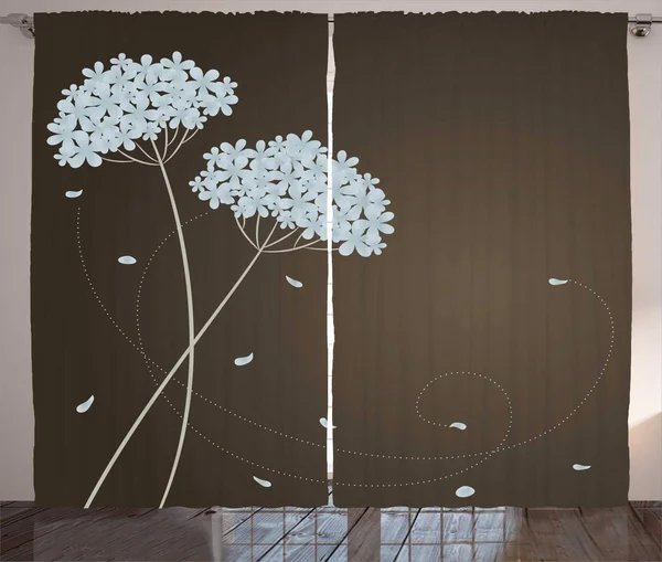 Ambesonne Brown and Blue Curtains, Floral Design with Swirl Lines Falling Leaves Autumn Inspired, Living Room Bedroom Window Dra