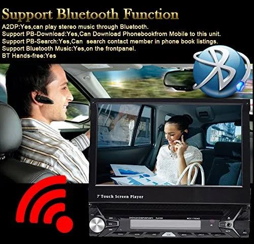 Universal in Dash Single 1din CD/DVD Multimedia Headunit 7-Inch Flip Out Touch Screen, Bluetooth Receiver, Built-In Mic, Hands-F