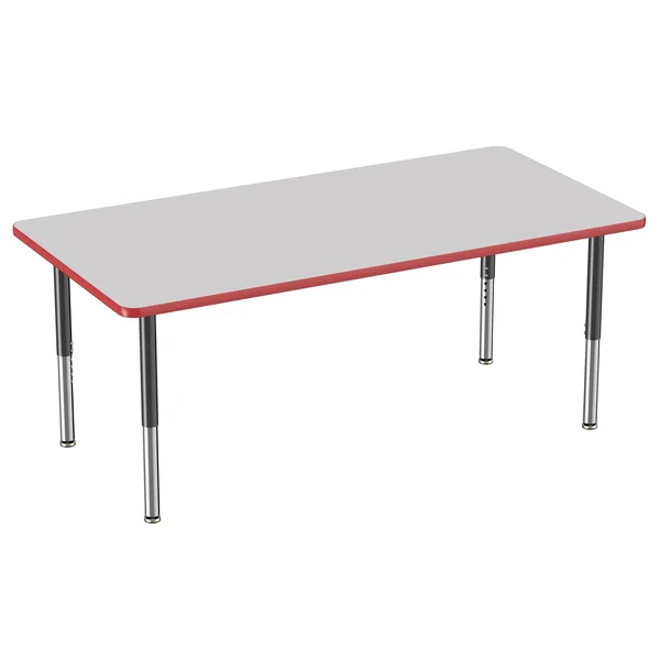Factory Direct Partners 36in x 72in Rectangle T-Mold Adjustable Activity Table with Super Leg - Gray/Red