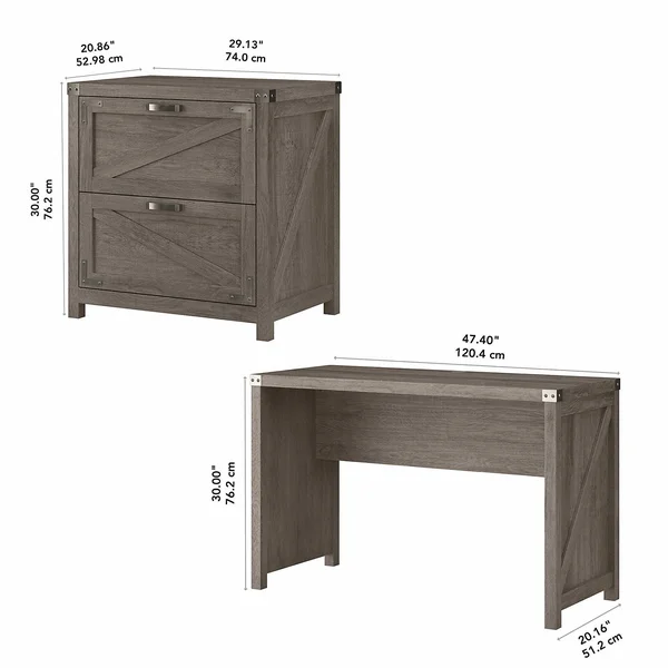 Kathy Ireland Home Cottage Grove 48W Farmhouse Writing Desk with 2 Drawer Lateral File Cabinet - Cottage White