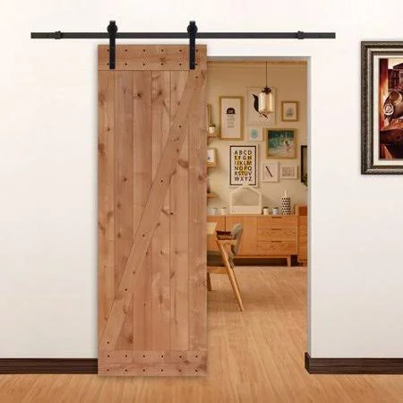 Lubann Paneled Wood Unfinished Barn Door with Installation Hardware Kit - Size: 84 inch H x 28 inch W x 1.38 inch D