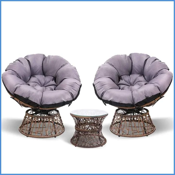 Gardeon Papasan Chair and Side Table Set - Brown
