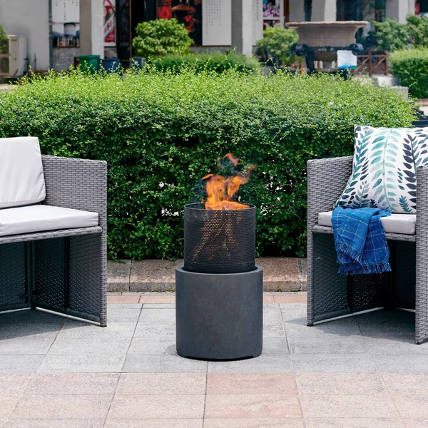 Danya B. 22x22 Wood Burning Faux Stone Fire Column - Charcoal
