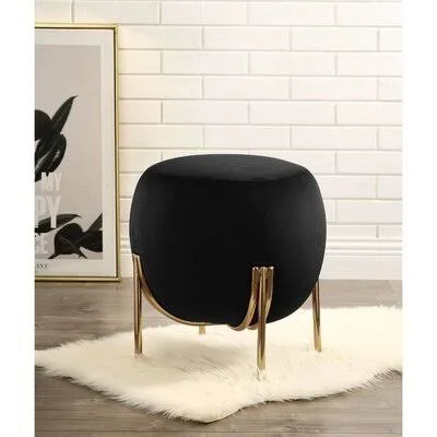 Sessoms 17x22 Velvet Round Standard Ottoman Mercer41 Fabric: Black Corduroy
