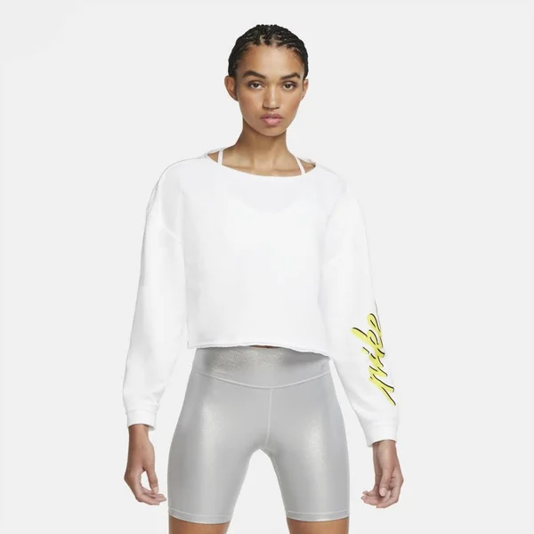 Nike Women's Femme Cropped Training Crew Sweatshirt, Large, White