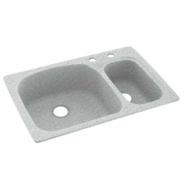 Swan Dual-Mount Solid Surface 33 in. x 22 in. 2-Hole 70/30 Double Bowl Kitchen Sink in Tahiti Gray