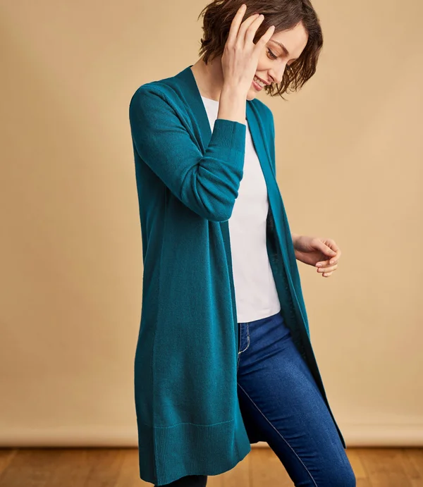 Cashmere and Merino Open Long Cardigan Green