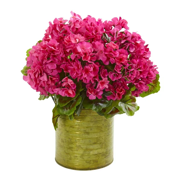 Nearly Natural Geranium Artificial Plant in Metal Planter UV Resistant (Indoor/Outdoor) White