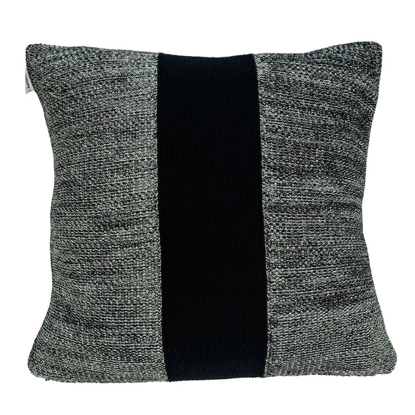 Grey Cotton Pillow Cover with Poly Insert - Single - 18 x 18 - Accent - Grey/Black