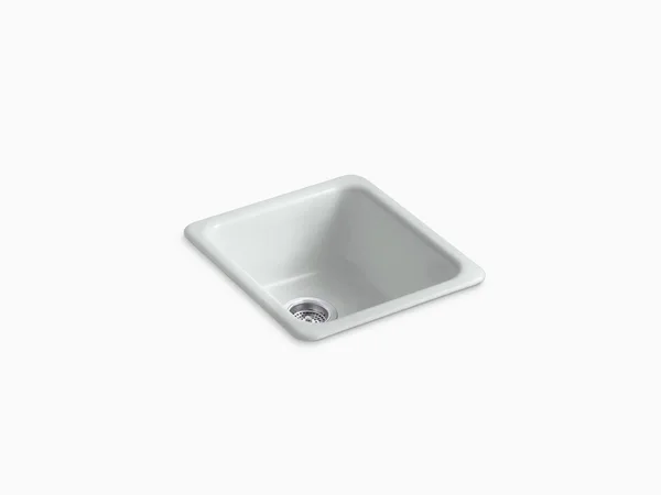 KOHLER K-6584-95 Iron/Tones 17 In. x 18-3/4 In. Top-Mount/Undermount Single Bowl Kitchen Sink, Ice Grey