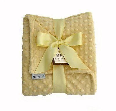 Meg Original Soft Yellow Minky Dot Baby Blanket 357, 30 x 30 inches