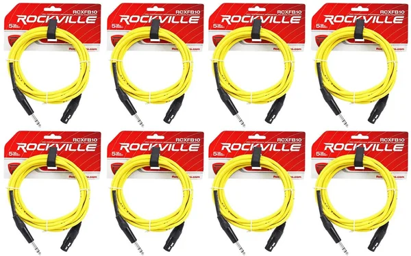 8 Rockville RCXFB10Y Yellow 10& Female REAN XLR to 1/4&& TRS Balanced Cables OFC