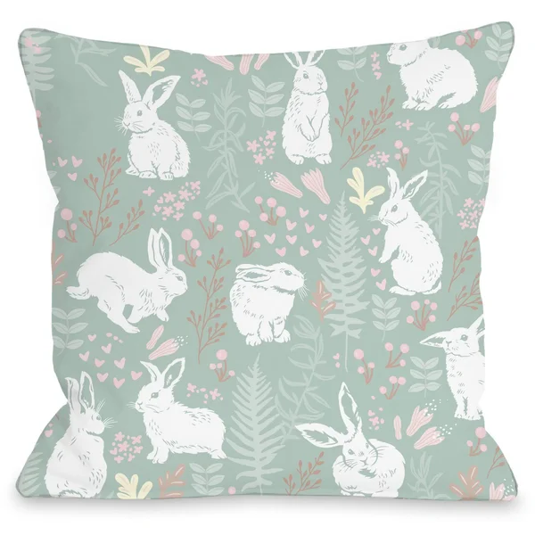 Easter Bunny Print Indoor Throw Pillow by OneBellaCasa - 20 inchx20 inch, Size: 20 inch x 20 inch, Green