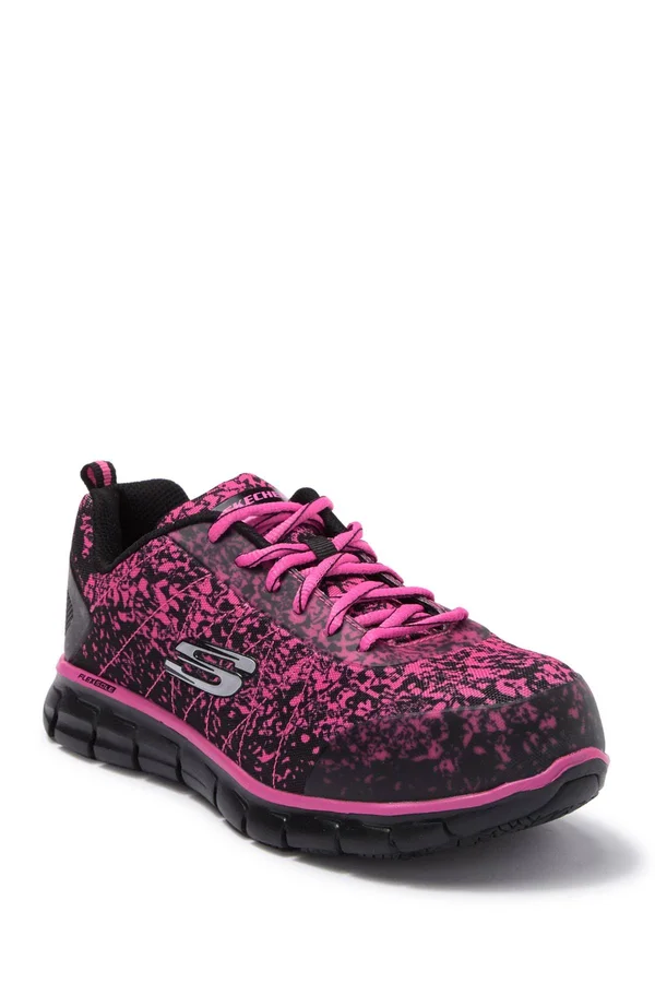 Skechers Women's Work Sure Track Flinser Alloy Toe Sneaker - Black/Pink