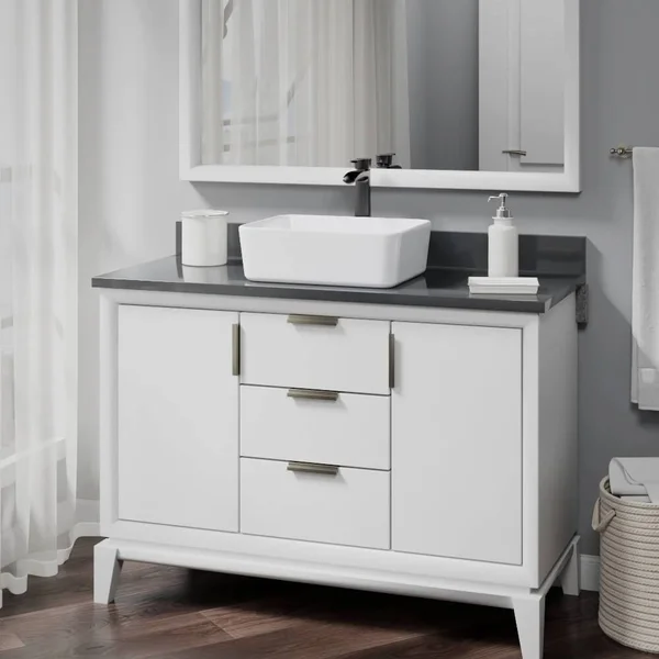 Rene R2-5007-W-R9-7007 White Porcelain Vessel Sink with Vessel Faucet and Vessel Pop-Up Drain - Brushed Nickel