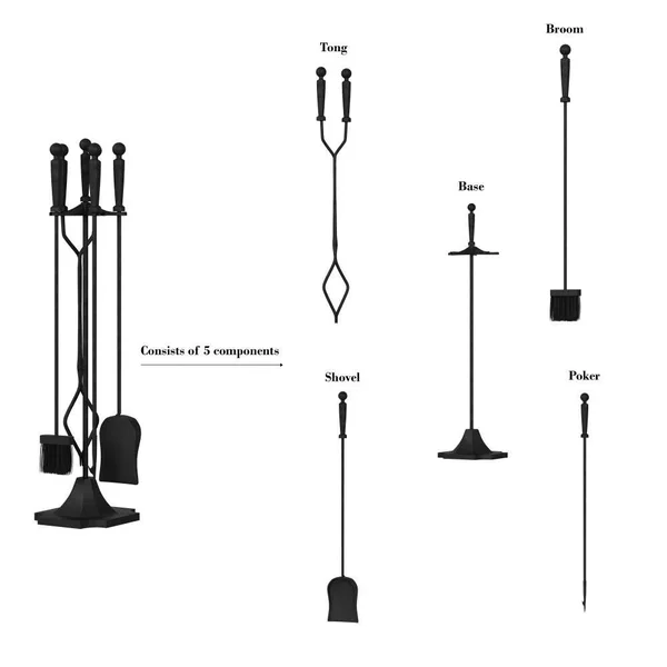 Hastings Home 627444Iby 5-Piece Fireplace Tool Set Heavy Duty Essentia