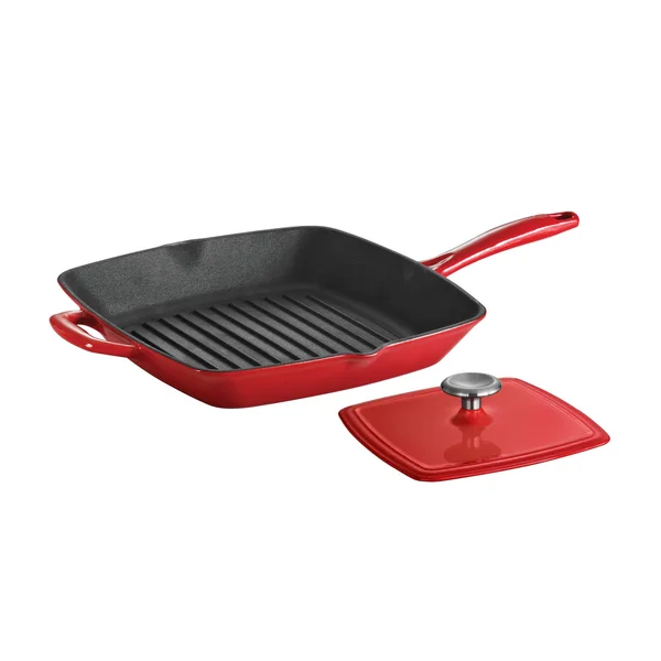 Tramontina Gourmet Enameled Cast Iron 11 in Grill Pan with Press, Red
