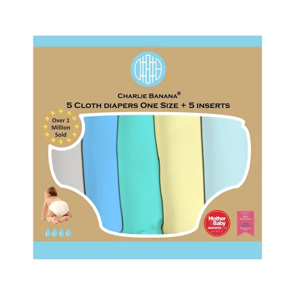 Charlie Banana Reusable Cloth Diapers, 5 Count My First Diaper Pastel, Size: One Size