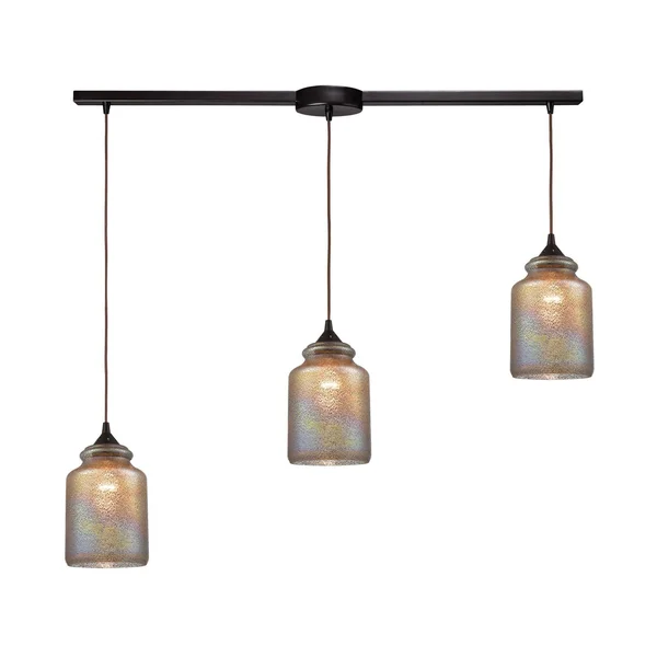 Elk Lighting 85257/3L Illuminessence 3-Light Pendant in Oil Rubbed Bronze with Textured Gray Dichroic Glass