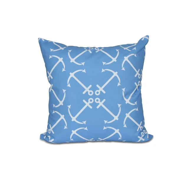 Contemporary Home Living 20x22 Steel Blue and White Anchor&s Up Nautical Outdoor Pillow - Down Alternative Filler