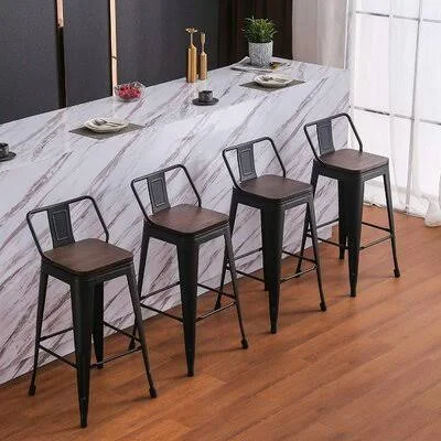 Metal Barstools Set of 4 Counter Bar Stools with Wood Top Low Back Matte Black Williston Forge Color: Silver, Seat Height: Count
