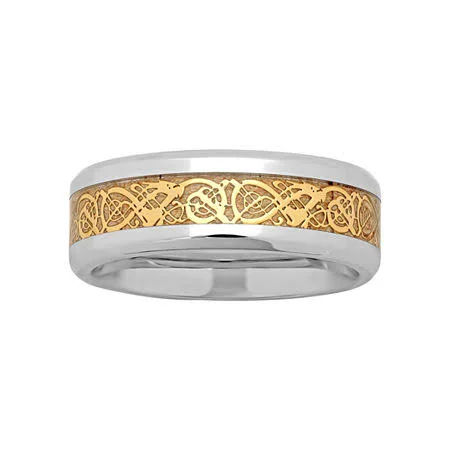 Mens Two-Tone Celtic Dragon Wedding Band - 10, Two Tone