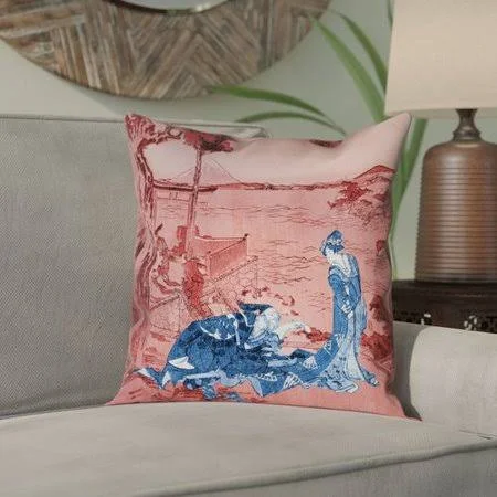 Bloomsbury Market Enya 14'' Japanese Courtesan Pillow COVER - Blue