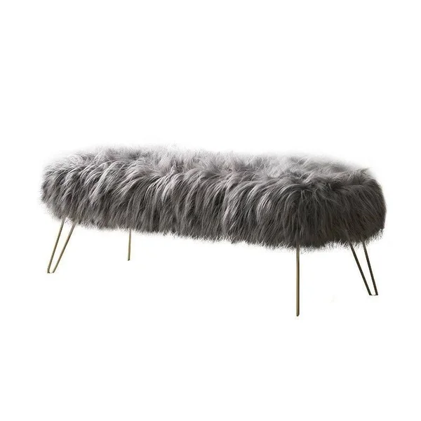 Silver Orchid Nilsson Contemporary Faux Fur Long Bench Ottoman - Grey