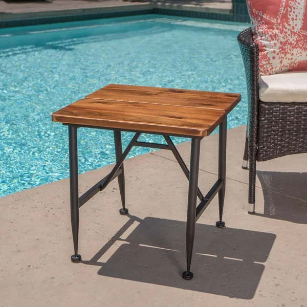 Noble House Gracelynn Industrial Rectangular Wood Outdoor Accent Table