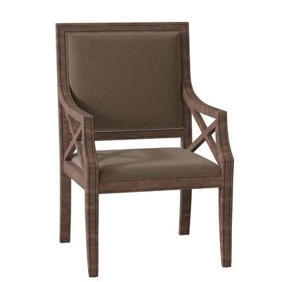 Gramercy Upholstered King Louis Back Arm Chair Fairfield Chair Body Fabric: 3160 Almond, Frame Color: Tobacco
