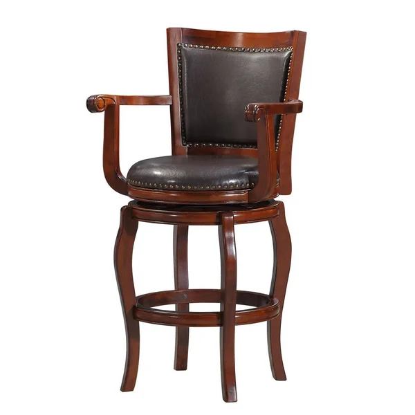 Swivel Barstool with Sleek Rolled Arms and Nailhead Accents, Brown, Saltoro Sherpi