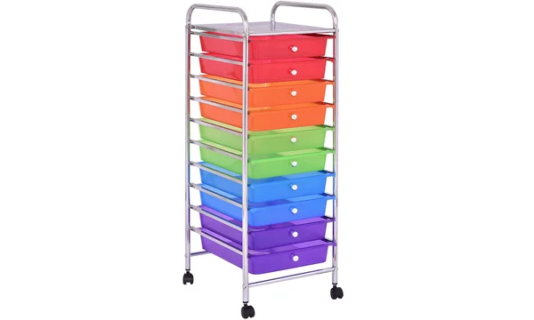 Costway 10 Drawers Rolling Storage Cart, 12.6" x 14.4" x 35.4"