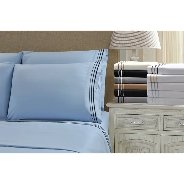 Superior Wrinkle Resistant Embroidered 6 Piece Microfiber Sheet Set, California King - White/Gold