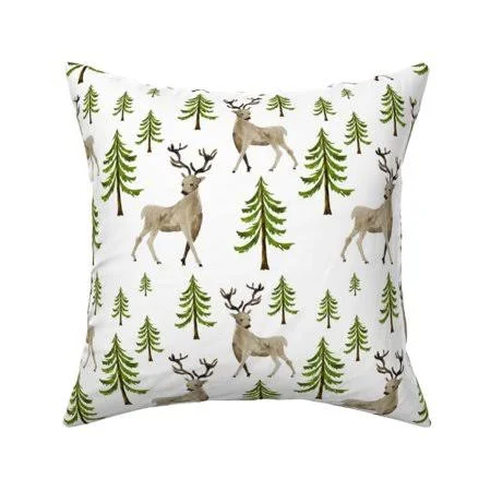 Watercolor Woodland Deer Buck Throw Pillow Cover W Optional Insert by Roostery, Size: 18 x 18 Cu003EOnly, Brown
