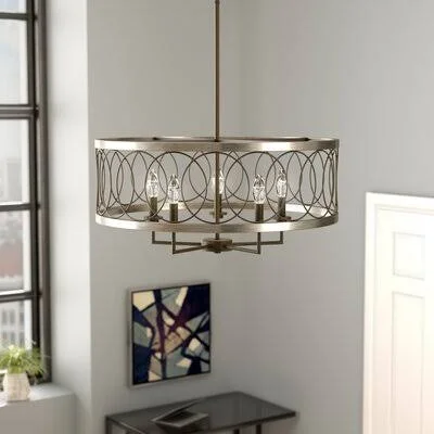 Kibby 5 - Light Shaded Drum Chandelier Wade Logan Finish: Brushed Silver/Bronze