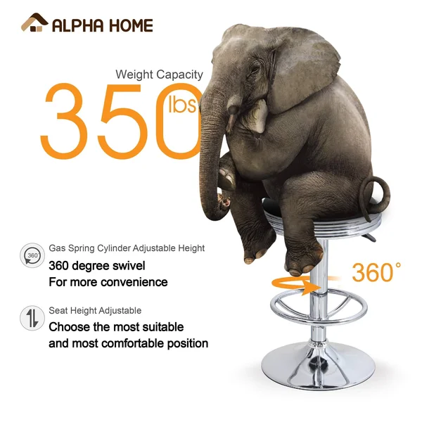 Alpha Home Swivel Bar Stool Counter Height Round PU Leather Adjustable Pub Stool with Chrome Footrest