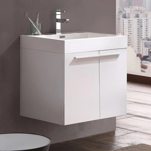 Fresca Alto White Modern Bathroom Cabinet with Integrated Sink - White