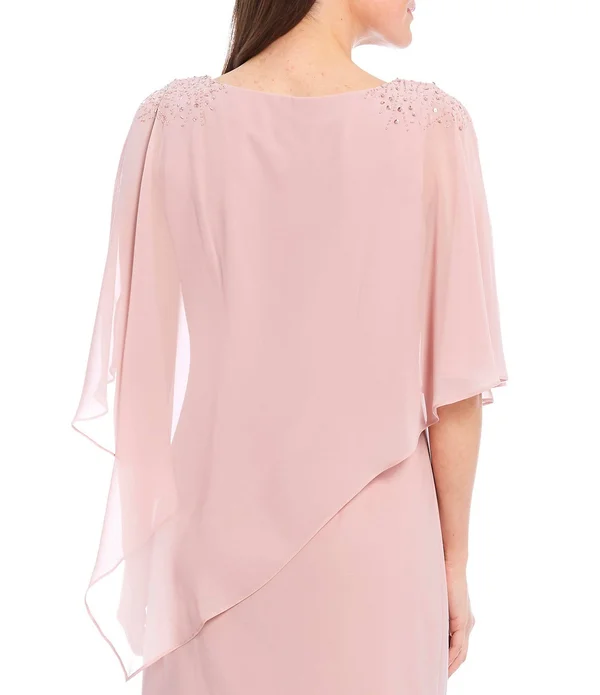 Slny Faded Rose Women's Asymmetrical Cape with Beaded Shoulder Dress