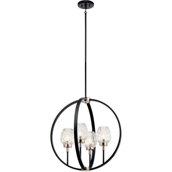 Chandeliers 4 Light Fixtures with Black Finish Steel Material Candelabra Bulb 24x22 240 Watts