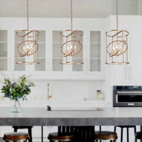 Modern Glam 3-Light Cylinder Gold Chandelier Dining/ Living Room Pendant - D14x22x H 19.5x22