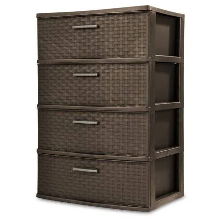 Sterilite Plastic 4 Drawer Wide Weave Tower Espresso - Size: 15 7/8 D x 21 7/8 W x 31 3/4 H, Brown