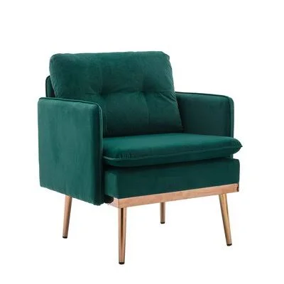 Modern Upholstered Accent Chair - Mid Century Armchair Mercer41 Fabric: Green Velvet